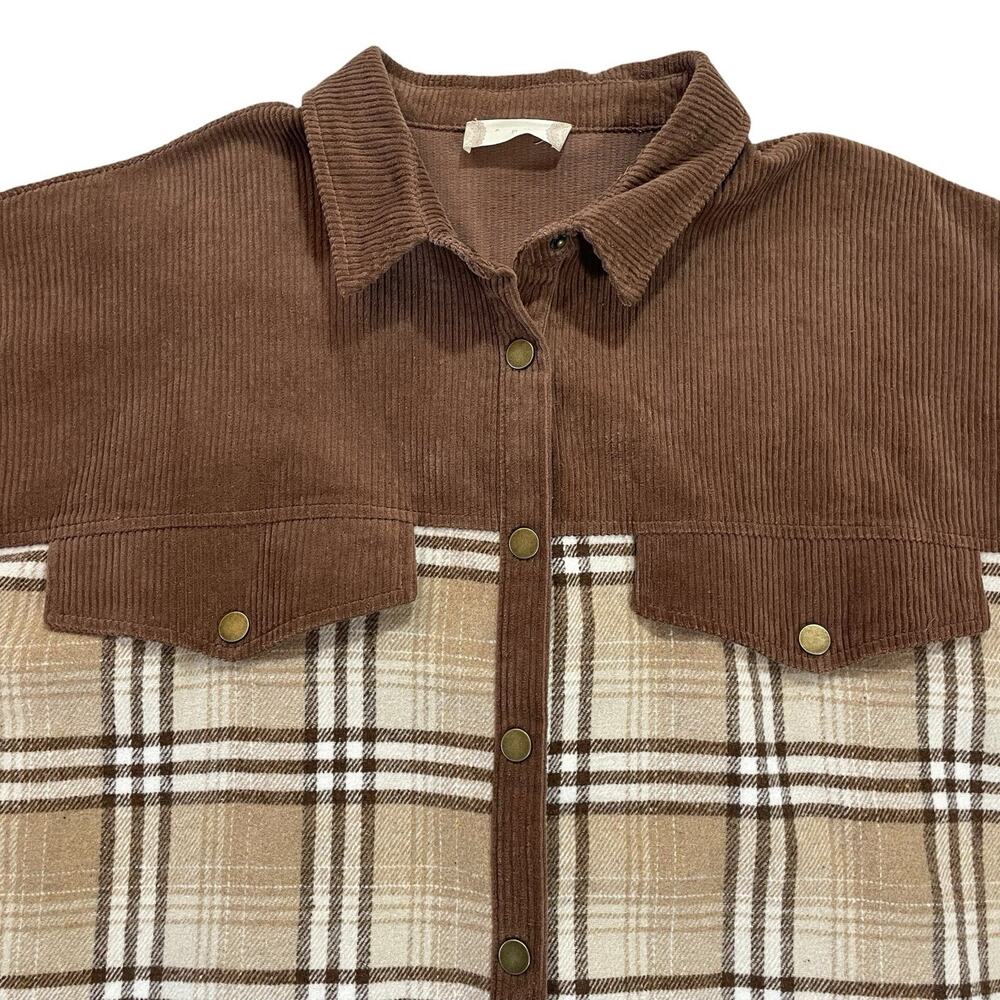 Altard State Corduroy Snap Overshirt Women's Medium Plaid Cozy Soft